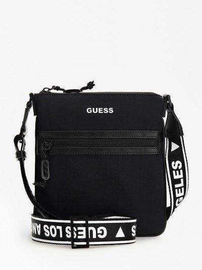 Férfi Guess Logo Certosa Tech Crossbody Táska Fekete | HU-634356