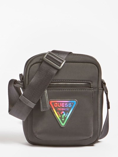 Férfi Guess Logo Crossbody Táska Fekete | HU-239608