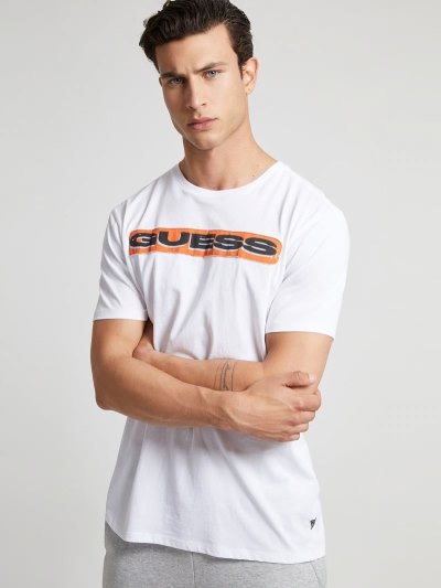 Férfi Guess Logo Front Póló Fehér | HU-344873