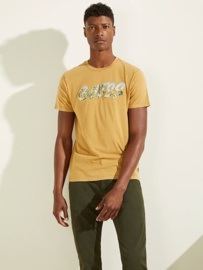 Férfi Guess Logo Front Póló Sárga | HU-228151