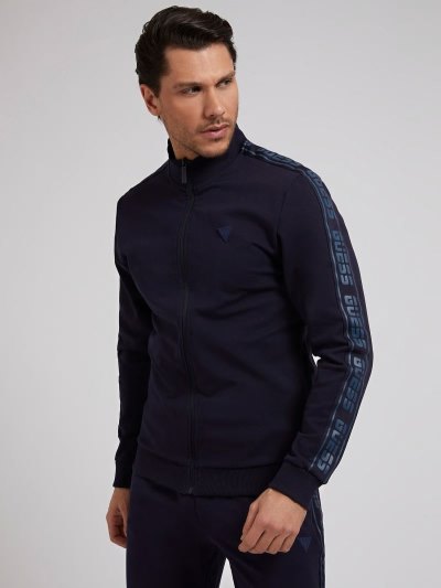 Férfi Guess Logo Tape Pulóverek Kék | HU-367270