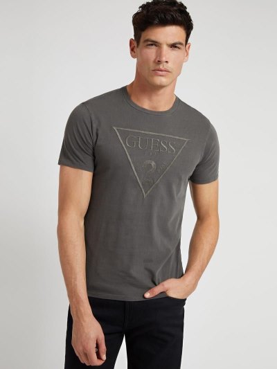 Férfi Guess Logo Triangle Póló Fekete | HU-488181
