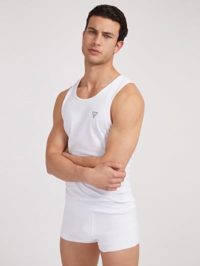 Férfi Guess Logo Triangle Tank Top Ujjatlan Póló Fehér | HU-168828