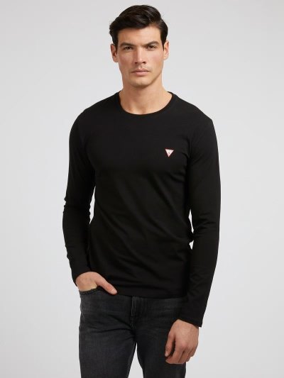 Férfi Guess Long Sleeves Póló Fekete | HU-371914