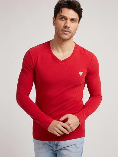 Férfi Guess Long Sleeves Póló Piros | HU-316706