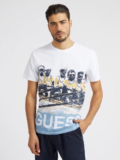 Férfi Guess Macro Print Póló Fehér | HU-425051