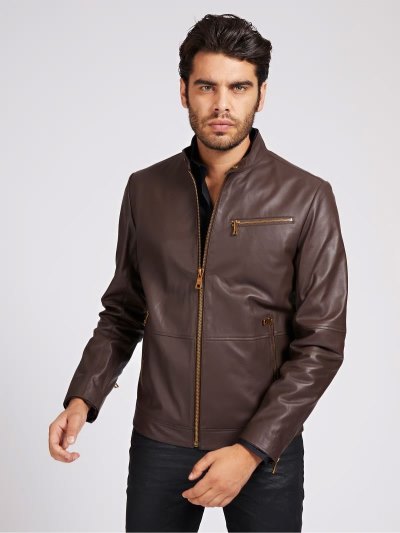Férfi Guess Marciano Bőr Motoros Dzseki Barna | HU-307218