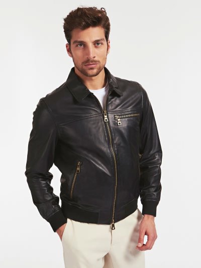 Férfi Guess Marciano Leahter Bomber Kabát Fekete | HU-185128