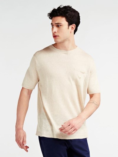 Férfi Guess Marciano Linen Póló Bézs | HU-876387