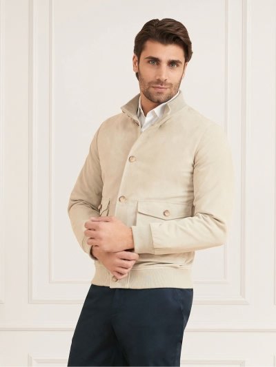 Férfi Guess Marciano Real Bőr Bomber Kabát Krém | HU-739121
