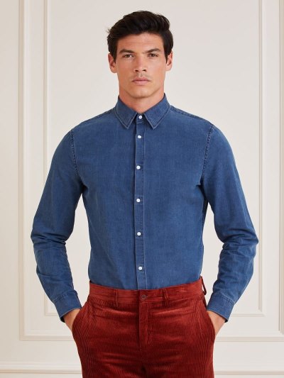 Férfi Guess Marciano Slim Fit Denim Shirts Kék | HU-469633