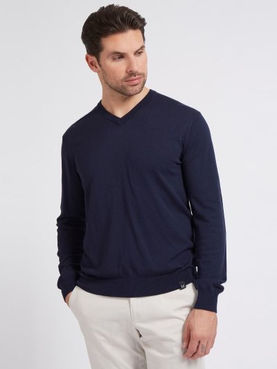 Férfi Guess Marciano V-neck Pulóverek Kék | HU-704769
