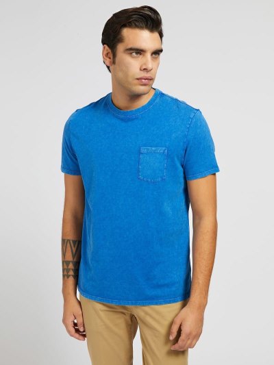 Férfi Guess Marciano Yarn-dyed Póló Kék | HU-597521
