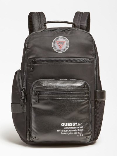 Férfi Guess Massa Logo Lettering Hátizsák Fekete | HU-074691