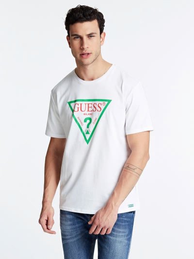 Férfi Guess Milan Logo Póló Fehér | HU-942869