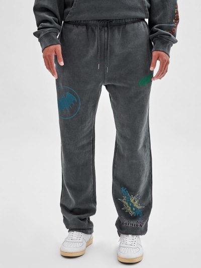 Férfi Guess Nadrág Batman Print Jogger Pant Jogger Nadrág Fekete | HU-326056