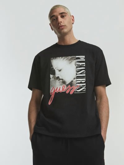 Férfi Guess Placed Print Póló Fekete | HU-588086