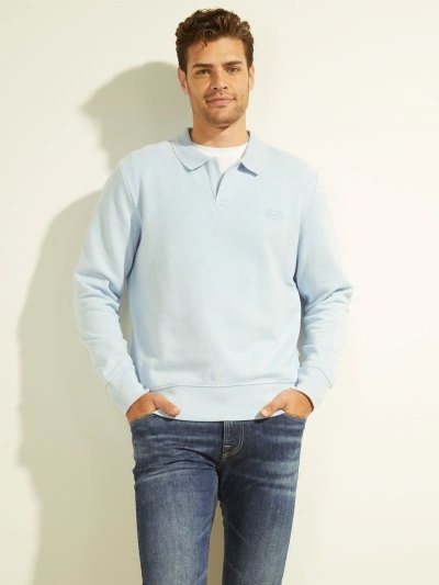 Férfi Guess Polo Neck Pulóverek Világos Kék | HU-303204