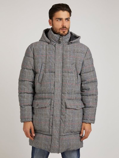 Férfi Guess Prince Of Wales Párnázott Kabát Szürke | HU-116415