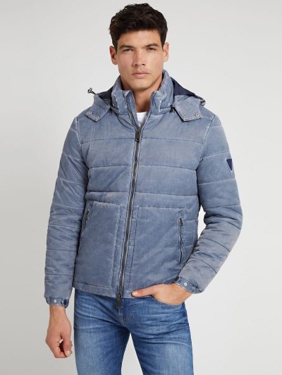 Férfi Guess Párnázott Puffer Jacket Kék | HU-496244