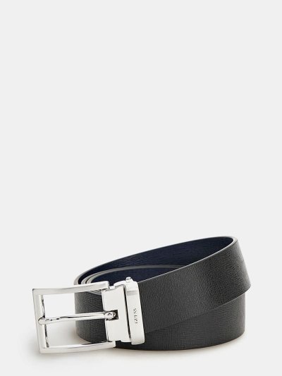 Férfi Guess Real Bőr Saffiano Certosa Belt Öv Fekete | HU-526227