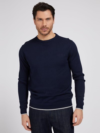 Férfi Guess Round Neck Pulóverek Kék | HU-612192