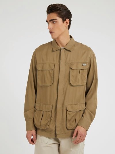 Férfi Guess Safari Shirt Jacket Kabát Zöld | HU-307040