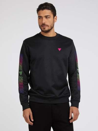 Férfi Guess Side Logo Pulóverek Fekete | HU-201282