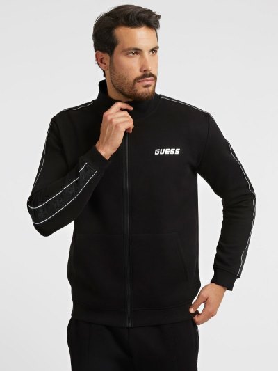 Férfi Guess Side Logo Pulóverek Fekete | HU-742688