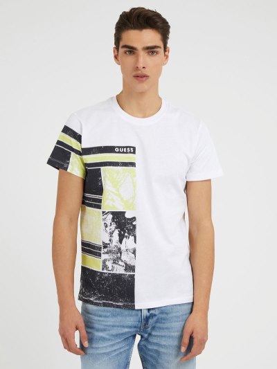 Férfi Guess Side Print Póló Fehér | HU-899347
