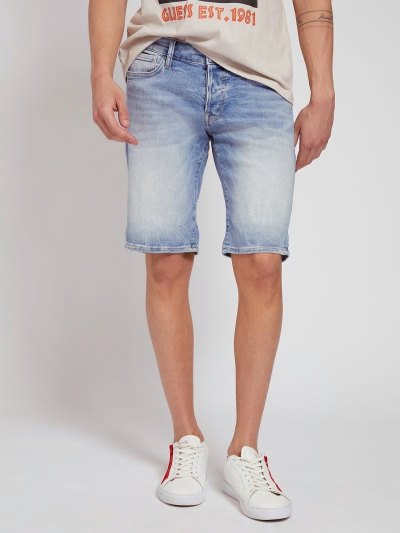 Férfi Guess Slim Fit Denim Shorts Kék | HU-103909