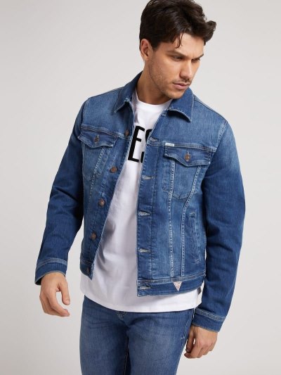 Férfi Guess Slim Fit Farmer Dzsekik Kék | HU-813815