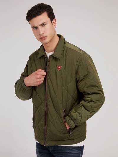 Férfi Guess Steppelt Kabát Zöld | HU-564301
