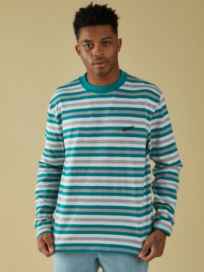 Férfi Guess Stripe Motif Póló Zöld | HU-289110