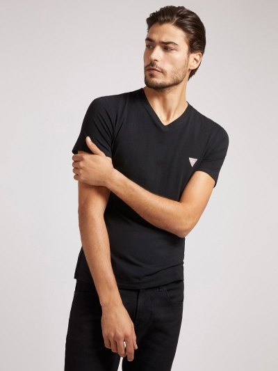 Férfi Guess Super Slim Póló Fekete | HU-694336
