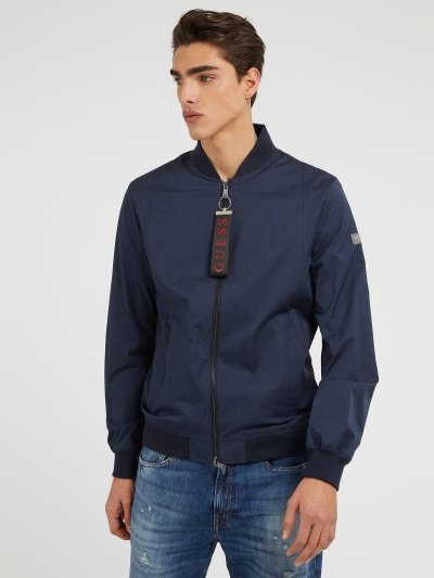 Férfi Guess Textured Fabric Bomber Kabát Kék | HU-389390