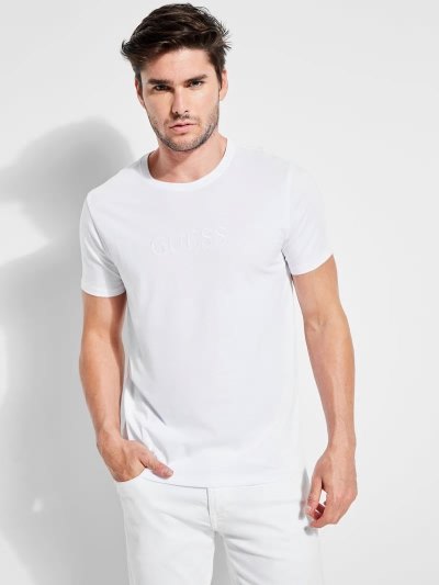 Férfi Guess Tone-on-tone Logo Póló Fehér | HU-920771