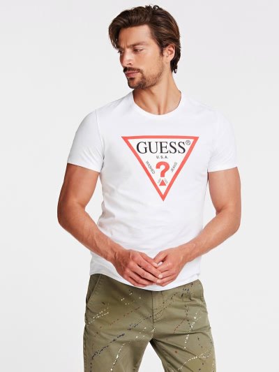 Férfi Guess Triangle Logo Póló Fehér | HU-443985