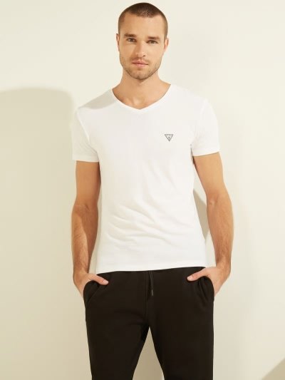 Férfi Guess Triangle Logo Póló Fehér | HU-902654