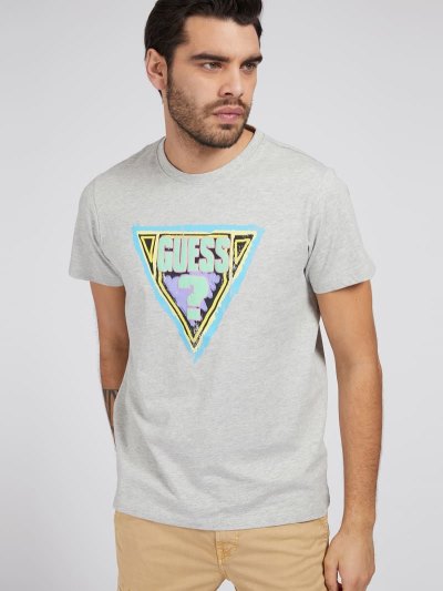 Férfi Guess Triangle Logo Póló Szürke | HU-109460