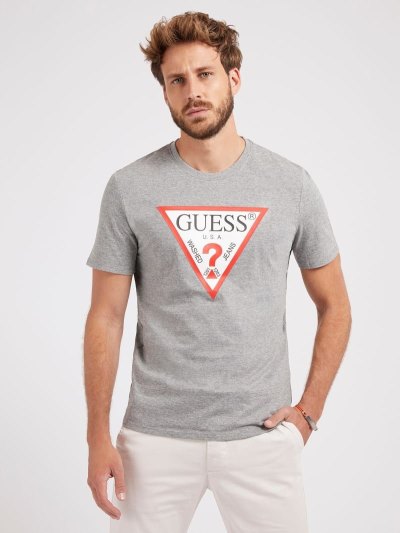 Férfi Guess Triangle Logo Póló Szürke | HU-250582