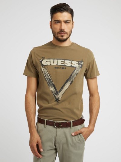 Férfi Guess Triangle Logo Póló Zöld | HU-255103
