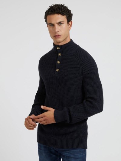 Férfi Guess Turtle Neck Pulóverek Kék | HU-495134