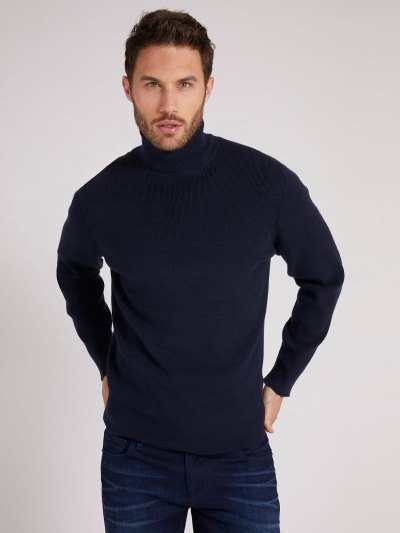 Férfi Guess Turtle Neck Pulóverek Kék | HU-958635