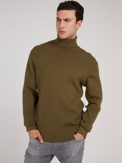 Férfi Guess Turtle Neck Pulóverek Zöld | HU-688623