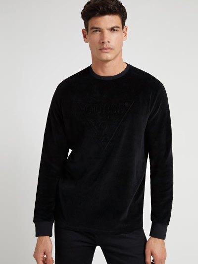Férfi Guess Velvet Póló Fekete | HU-398098