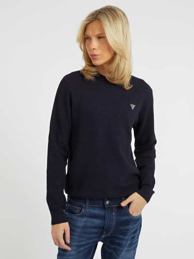 Férfi Guess Viscose Blend Pulóverek Kék | HU-921732