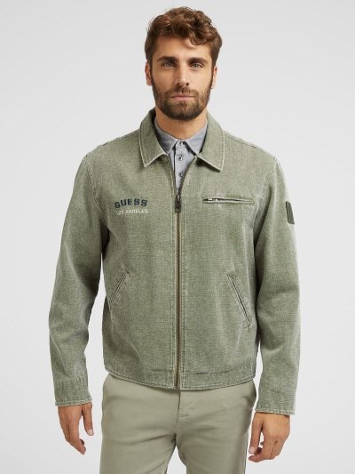 Férfi Guess Vászon Kabát Zöld | HU-598433
