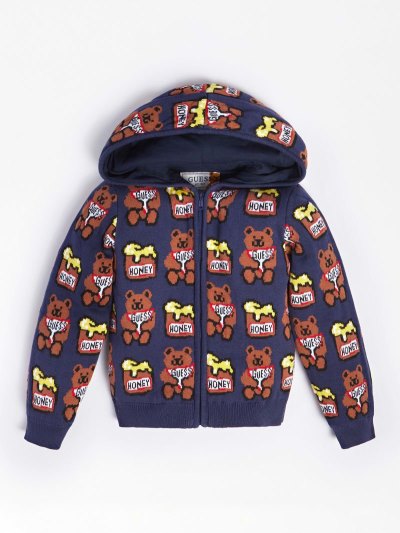 Gyerek Guess All Over Logo Jacquard Pulóverek Kék | HU-338873