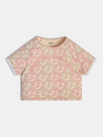 Gyerek Guess All Over Print Crop Póló Rózsaszín | HU-630486